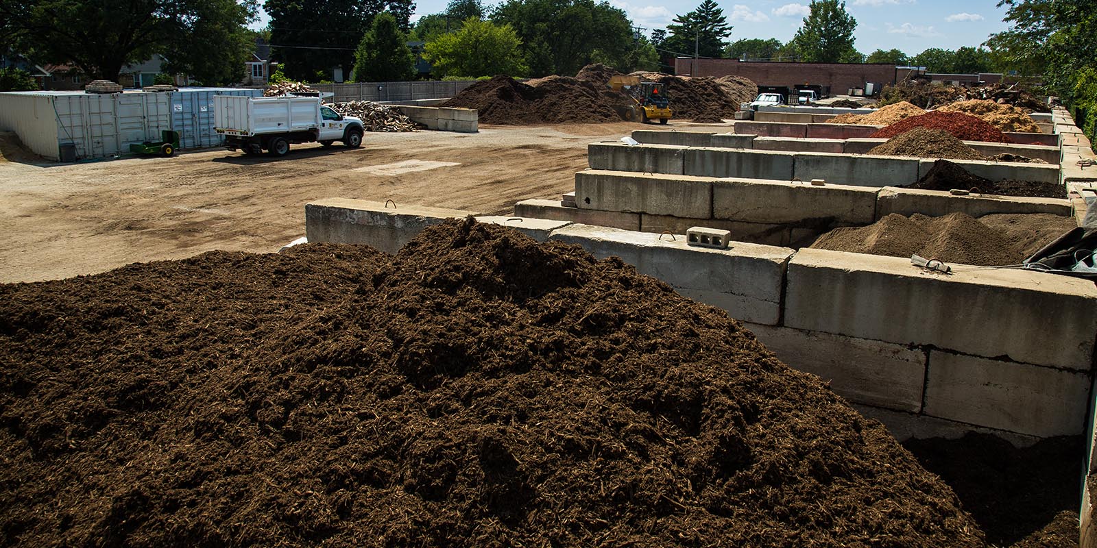 The Wheaton Mulch landscape yard in downtown Wheaton, Illinois
